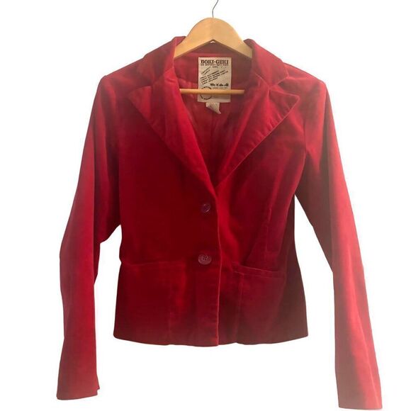Vintage 90s Womens Red Velvet Blazer Coat - Picture 1 of 6